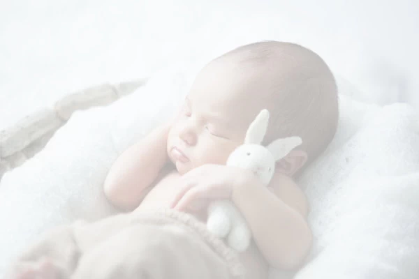 Baby asleep holding a stuffed rabbit